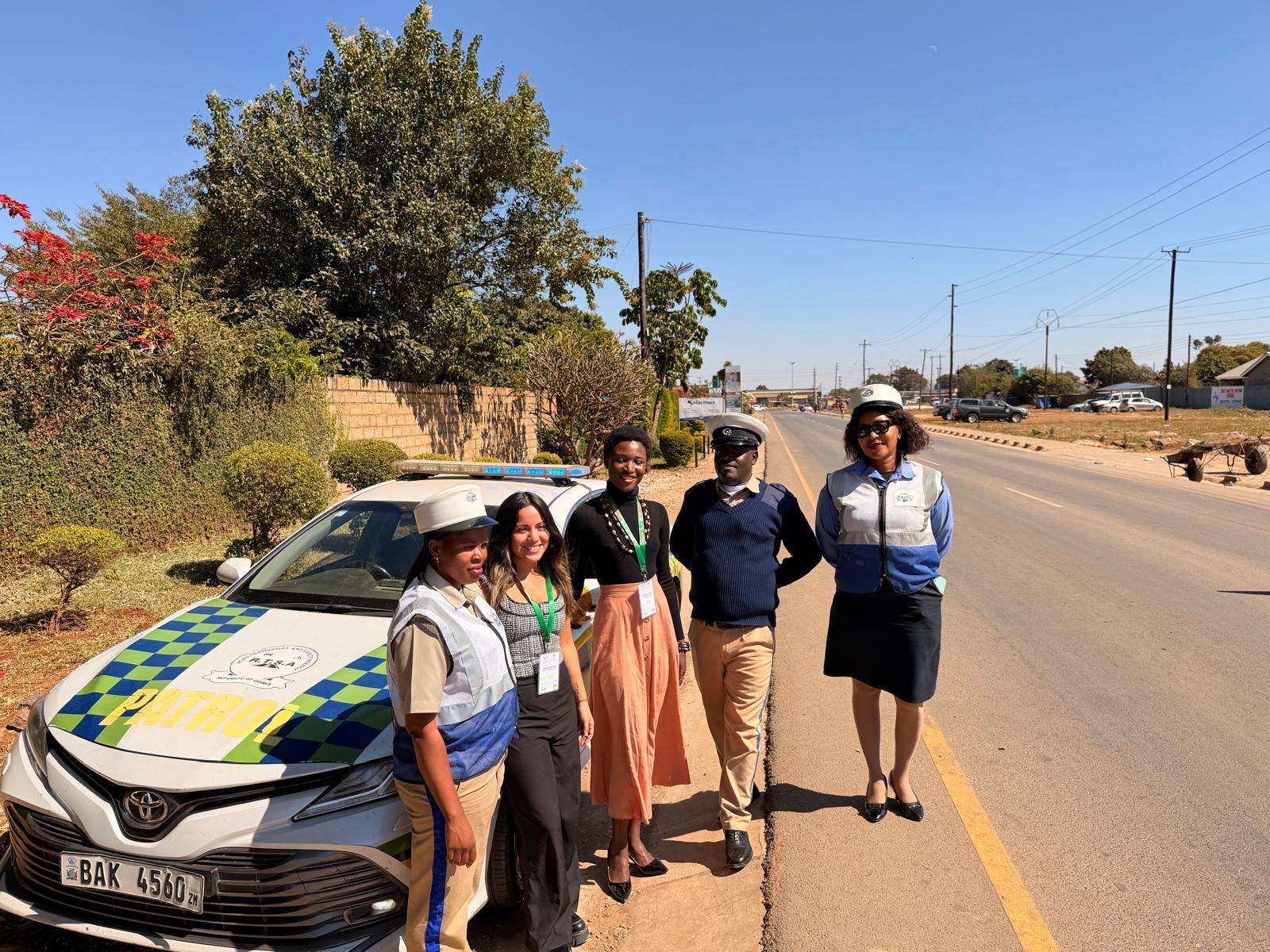 ZEBRA Safe Cities team with RTSA traffic officers and Zambia Police on Addis Ababa Drive, Lusaka